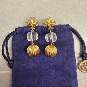 Tory Burch Gold and Clear Earrings